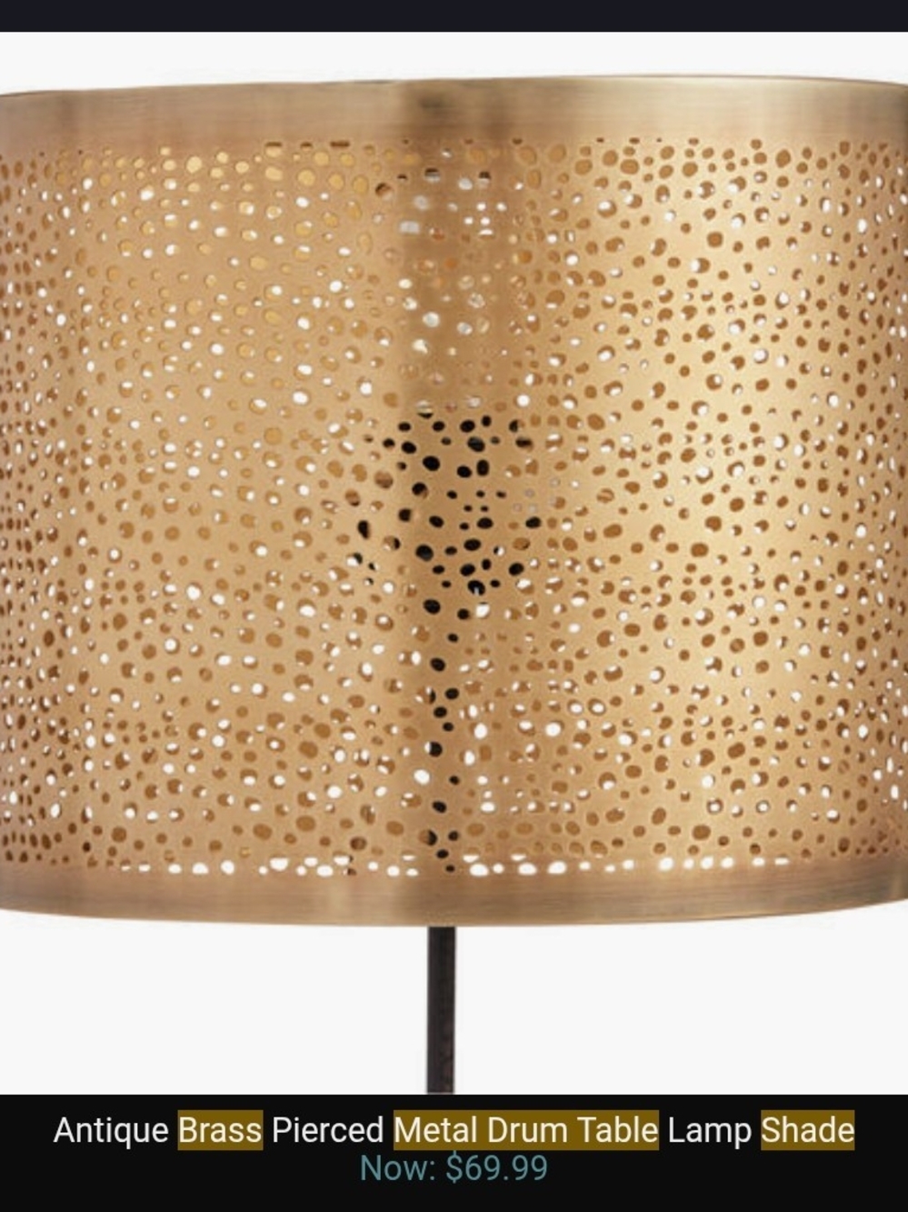 Cost Plus World Market Antique Brass Pierced Metal Drum Lantern Shade